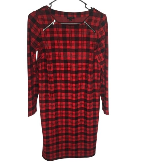 Talbots Dress Womens XS Red Black Plaid Knit Sheath Zipper Shoulder Christmas - Picture 1 of 16